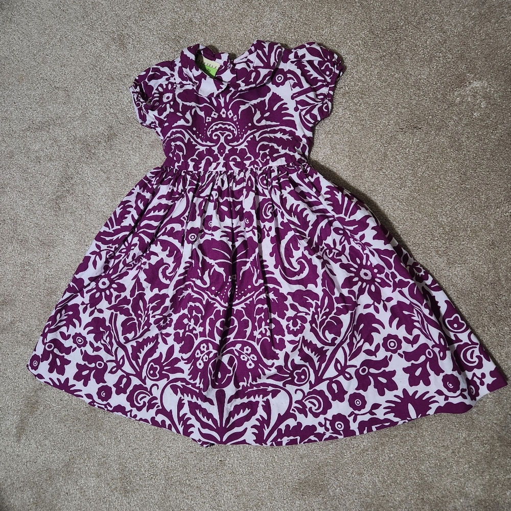 Le Za Me Purple Damask Smocked Ruffle Dress - Size 4T